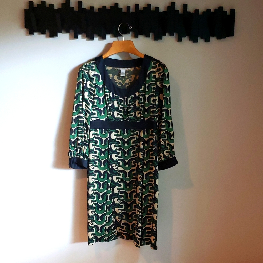 Diane von Furstenberg black and green silk dress